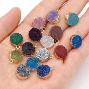 Naszyjniki wiszące 2pcs naturalne druzy agaty wisianty uroki okrągłe kryształowy geode mały do ​​biżuterii Naszyjnik DIY Rozmiar 12x15 mm