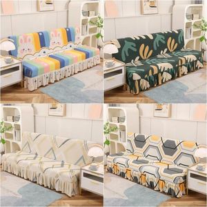 Chair Covers Leaves Sofa Bed Cover Without Armrest Geometric Printed Folding Stretch Spandex Armless Couch Slipcover Living Room