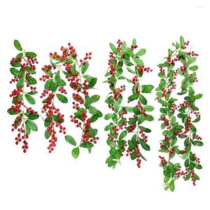 Декоративные цветы DIY Рождественский венок с красными ягодами, реалистичное украшение для дома, искусственный цветок, виноградная лоза, реквизит, рождественская елка
