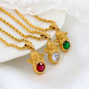 Colares de luxo leve retro vintage aço inoxidável 12 meses birthstone anjo da guarda zircão pingente colar com uma sensação luxuosa