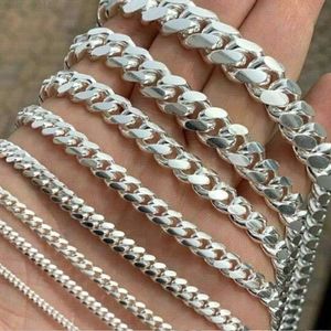 925 Solid Sterling Silver Miami Cuban 4mm 5mm 6mm 8mm 9mm 10mm Heavy Chain Bracelet Necklace in Italy Thick Hip Hop Gold
