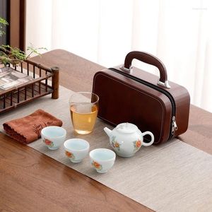 Teaware Sets Chinese Mutton-fat Jad Travel Tea Set Travelling Kungfu Leather Suitcase Packaging For Self Use Style Gift