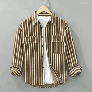 Herrklänningskjortor Mens Casual Shirts 2023 Classic Business Fashion Slim Pocket Lapel Stripe Långärmad Spring Autumn Men lyxdesigner Skjorta