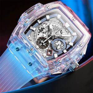 ONOLA Brand Transparent Plastic Watch Men Women clock Fashion Sports casual unique Quartz Luxury square Mens Watch 201209286d