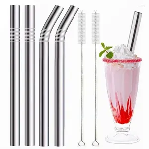 Dricka halm Stål 304 Färgglada med 4st Teborste Metal Straw 2 för Set Boba Bar återanvändbar 12mm bubbla böjd rostfritt
