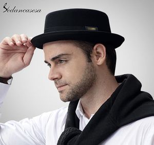 Sedancasesa 2020 Men Fedora Hat Fashion Pure lia Wool Mens Hat With Pork Pie Hat for Classic Church Wool Felt1533939