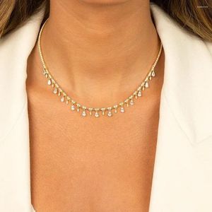 Halsband, Luxus-Mode, vergoldet, weiß, rosa, grün, 3 Farben, Tropfen-Charm, 2 mm dünne Tenniskette, bunte Quasten-Halsketten für Frauen