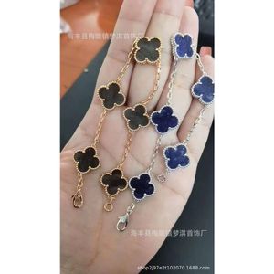 October Four Leaf clover Grass New Blue Peter Stone Five Flower Bracelet Silver Obsidian Pure Silver Material High Version Gold Material