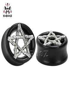 Kubooz Wood Ebony Pentagram Ear Piercing Plug Tunnels Body Jewelry Earring Mätare Expander Bår hela 825mm 32PCS255V9483367