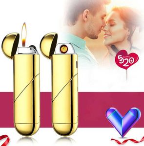 2023 No Gas Electric Dual Use Inflatable Charging Lighter Creative Folding Love Windproof Metal Cigar Gift for Men