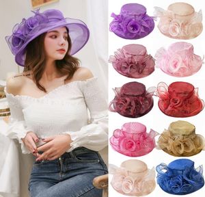 Kobiety Kentucky Derby Sun Hat Wide Brim Tea Party Church Organza Hats9837415