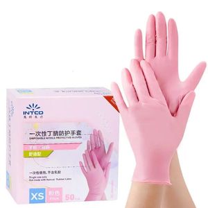 Annan hushållsorganisation 50st Pink Nitrile Gloves Disponerable XS Latex Free Hushåll Kökshandskar Matlagning Rengöring Beauty Hair Salon Work 231212