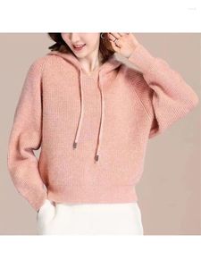 Kadın Hoodies Kadınlar Sonbahar 2023 Kapüşonlu Dış Giyim Üst Hoodie Bat Sleeve Sweater Uzun örgü kazak D5320