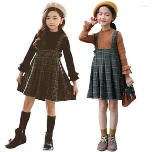 Clothing Sets 2023 Plaid Cute Baby Girl Outfits Sweater Dress Spring Children Clothes Autumn Fashion Strap Teenage Kids Cosume
