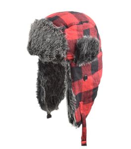 Plaid Trapper Hats Winter Outdoor Ski Cap Pluszowy wyściełany czapki na wkładce ciepłe grube Hunter Snow Hats OOA75146621301