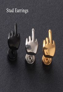 Charm 2pcs Middle finger Shape men earrings Summer style pierced Stainless Steel Jewelry Stud Earring for men EM01111294066