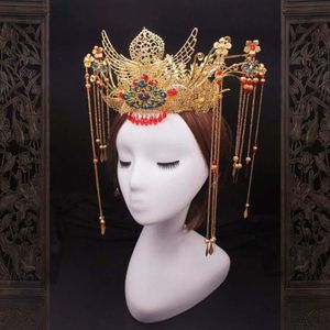Hårklämmor Barrettes Diy Materialpaket Kinesiskt stil Bröllop Phoenix Crown Bride Headpiece Traditionell Coronet Long Tassel Ti2273