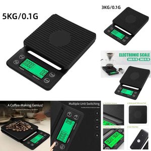 Nya förvaringspåsar 3 kg 0,1 g 5 kg 0,1 g med timer Digital High Precision LCD Backbelyst Display Electronic Kitchen Scale Drip Coffee Scale Tools Tools