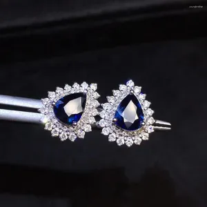 Pendientes de tuerca Zafiro Real puro joyería de oro de 18 K piedras preciosas naturales de color azul real 2.11ct para mujeres