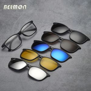 Sunglasses Frames Belmon Spectacle Frame Men Women With 5 PCS Clip On Polarized Sunglasses Magnetic Glasses Male Myopia Computer Optical RS543 231211