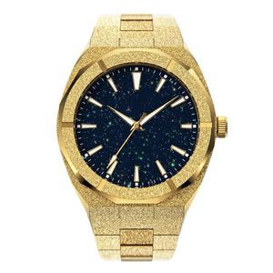 Armbandsur av hög kvalitet män mode frostad stjärna damm klocka rostfritt stål 18k guld kvarts analog handled för 2210252739