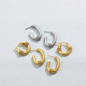 Hoop Earrings Gold Plated Stainless Steel For Women Metal Twist Rope Wrap Round Circle Huggies Ear Rings Jewelry Accessories