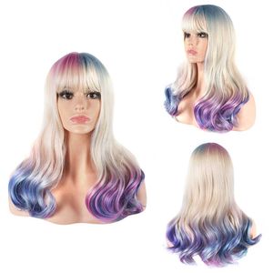 Nova moda peruca feminina cabeça conjunto de fibra química cor médio longo cabelo longo encaracolado peruca conjunto cos