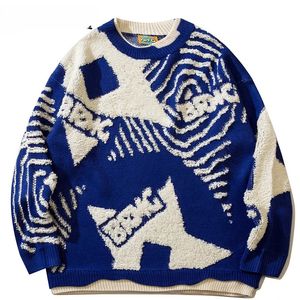 Mężczyzn termiczny bieliznę harajuku retro graffiti gwiazda Jumper Knit Sweter Zagima zimowa koreańska dziadka pullover brzydkie kobiety s y2k grunge 231212