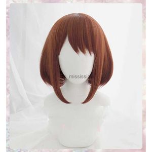 Косплей парики аниме мой герой академия ochako uraraka wigs short brown bob теплостойкий костюм для косплея Wig + Wig Cap Cosplay Accessoriesl240124