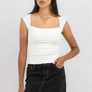 Tanques femininos Xingqing Tanque Branco Top Y2K Roupas Mulheres Roupas de Verão Cor Sólida Colarinho Quadrado Sem Mangas Camiseta Slim Fit Colete