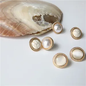 Stud Earrings Vintage Round Marble Opal Stone Big Women Fashion Temperament Gold Ear Circle Pearls Jewelry