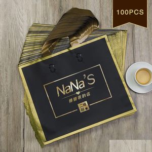 Envoltório de presente 100 pcs personalizado Phnom Penh Matte Thickened Shop Bags com alça saco plástico imprimir uma cor em dupla face 230829 gota del oti5e