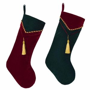 Red Green Velvet Stocking with tassel decoration Socks Christmas stocking New arrvial Set of 2 pcs182p