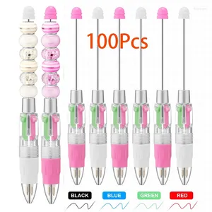 100Pcs 4 Color Inks Beadable Ballpoint Pens Plastic Bead DIY