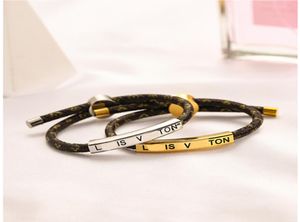 Bracelets Bangle Leather Bracelets Adjustable Women Men Letter Plated Wristband Cuff Stainless steel Lovers Gift Wedding Jewelry C6860125