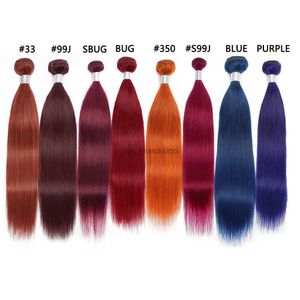 Spetsspår 30 tum 1 st bug buntar brasiliansk rak hårväv för färgad orange ingefära 99J blå #33 lila rött hår bundlesl240124