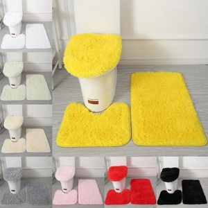 Carpets Solid Color Bathroom Mat Set Fluffy Hairs Bath Carpets Modern Home Toilet Lid Cover Rugs Kit Rectangle Rug Floor Mats 3Pcs/Set 231212