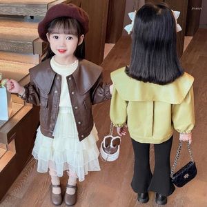 Jackets 2023 Spring Autumn Baby Boys Girl PU Faux Leather Coats Cotton Jacket Kids Children Casual Comfortable Overcoats Clothes