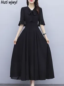 Бальные платья, летнее черное шифоновое шикарное платье макси с рюшами и воротником-бабочкой, женское корейское винтажное платье 2023, элегантное платье для выпускного вечера, Vestidos