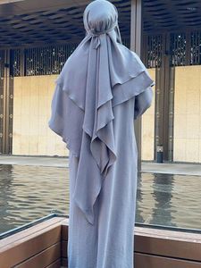 エスニック服ラマダンイードプレーン2レイヤー長いキマールイスラム教徒の祈りの衣服キマールヒジャーブスカーフイスラムヒジャーブ