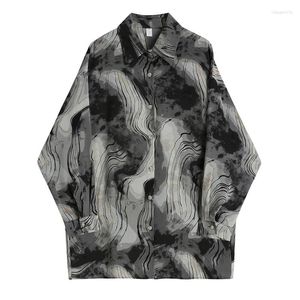 Kvinnors blusar trendiga high street kostym våren retro stänk-bläck tie-dye lapel långärmad skjortor svart snörning kort väst tvådelar set