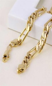 Mens 24 K Solid Gold Finish 8mm Italian Figaro Link Chain Halsband 24 tum 2201218874698