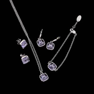 Designer Viviene Westwood New Viviennewestwood Newempress Dowager Saturn Transparent Sugar Glass Necklace Bracelet Earrings Jewelry Set High Grade Accessorie