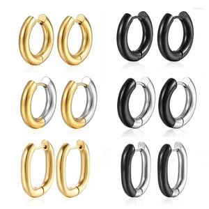 Brincos de argola círculo redondo de aço inoxidável para mulheres chapeamento de ouro preto duas cores emenda grosso huggie aros jóias presente