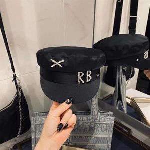 Berets Designer Net Red Explosive Rhinestone Letters Satin Navy Hat Casual Breathable Pilot Socialite Sboy Cap Flat Top CapBerets 235c