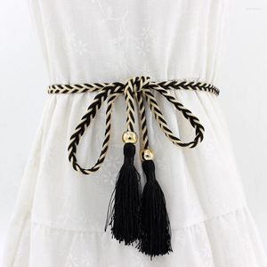 Belts Women Braided Tassel Belt Girls Thin Waist Rope Strap Boho Decorated Chain For Dress Lady Long Waistband