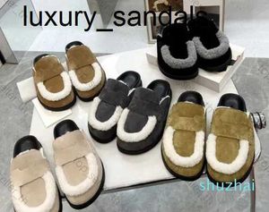 Designer Go Mules Sandals Mueller Slippers Suede Taupe Top Quality Go Slipper Wool Women Leather Suede Men Classic Half Slide Luxury Closed Toe Warm Slides Platfor