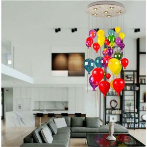 Modern LED Lamps Multi Color Glass Ball Balloon Pendant Light For Children Room Living Room Stair Light Suspension Light AL121273q