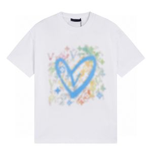 23fw Spring Summer Europe Paris Love Heart Graffiti Colorful Print Tee Fashion Mens Skateboard Short Sleeve Tshirt Women Clothes Casual Cotton Designer T shirts