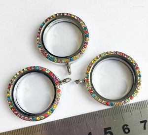 Colares de pingente 1 pçs/lote 30mm redondo cor misturada strass flutuante vida medalhão de vidro magnético diy colar pulseiras chaveiros